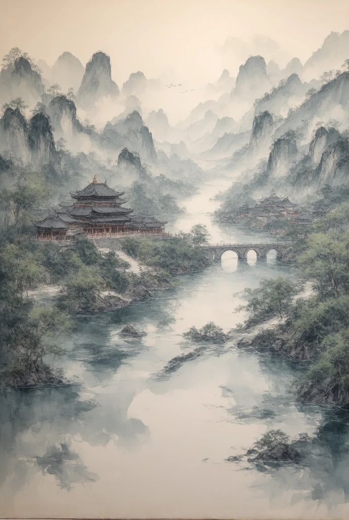 ((City Reflected on Water ))Ancient China,(masterpiece:1.2),超 HD ,  Pay attention to details ,   high quality  ,  HD , 最  high quality  , 4K, 8K、 Landscape Painting