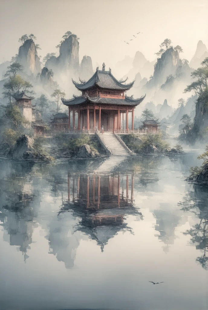 ((City Reflected on Water ))Ancient China,(masterpiece:1.2),超 HD ,  Pay attention to details ,   high quality  ,  HD , 最  high quality  , 4K, 8K