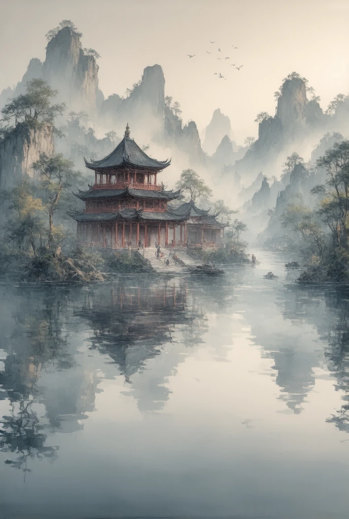 ((City Reflected on Water ))Ancient China,(masterpiece:1.2),超 HD ,  Pay attention to details ,   high quality  ,  HD , 最  high quality  , 4K, 8K