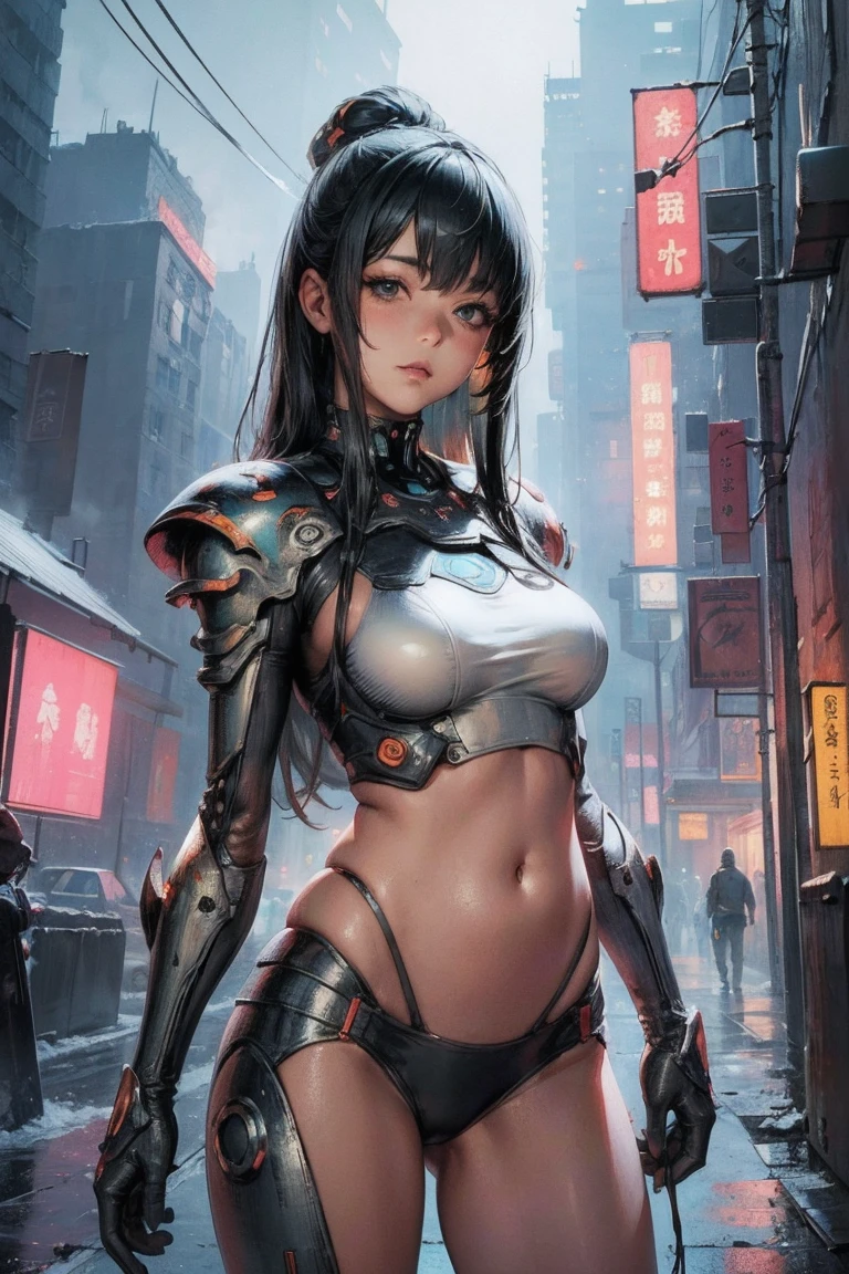  best quality ,masterpiece, Illustration,  very delicate and beautiful ,  Very detailed ,CG ,Unity ,8k wallpaper, wonderful,  detailed , masterpiece, best quality, Official Art, Very detailed CG Unity 8k wallpaper, absurd, incredibly  absurd,  super detailed,  high definition ,  Very detailed,  beautiful girl with great attention to detail, light on face ,  1 girl, Mecha, armor, Mechanical_body,  black hair,  Spaceship, city, cyberpunk, neon lights, science fiction, star_null,  