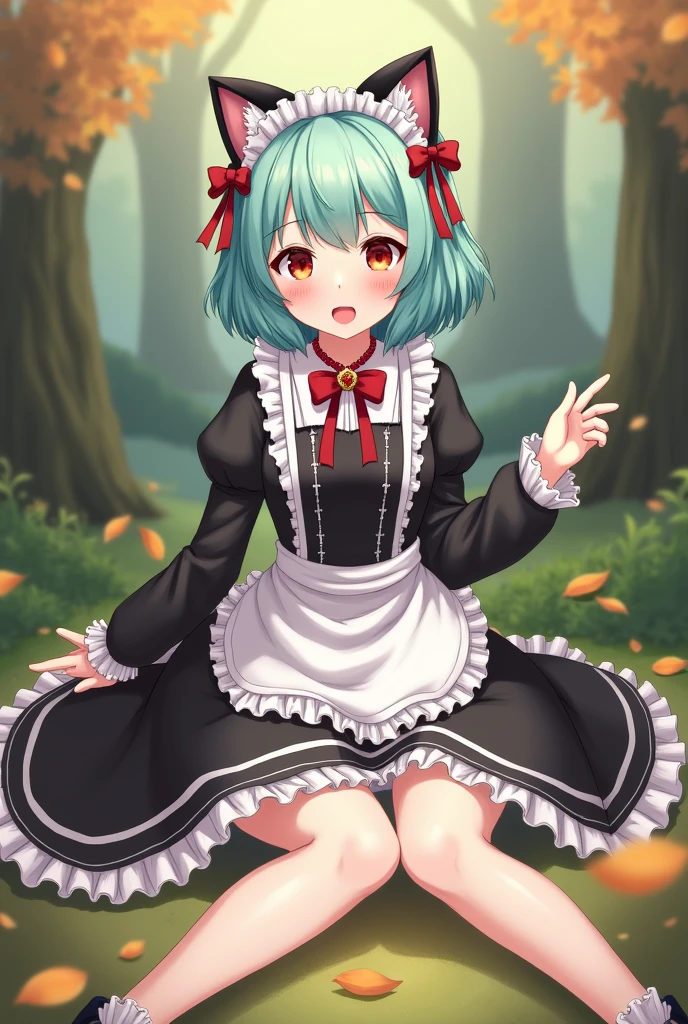 Liora, maid apron, black dress, juliet sleeves, hair ornament, leaf hair ornament, white background, sitting, beautiful eyes, looking at viewer, knees, illustration,
<lora:tearmoon-diag_oft-bundle-30000:0:1>, <lora:ninekeymix12_v50:0.75>
