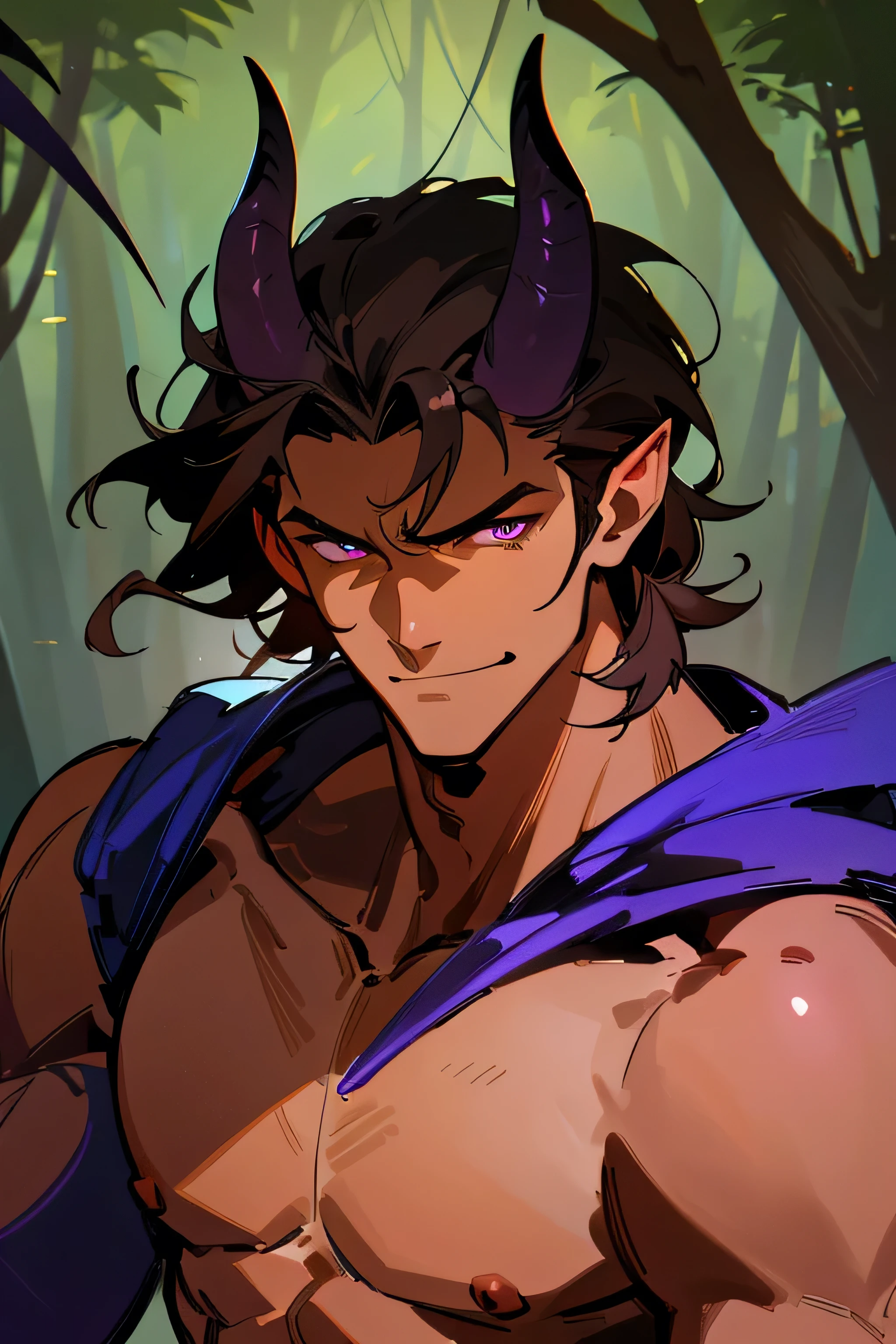 Tiefling masculino com asas de morcego nas costas