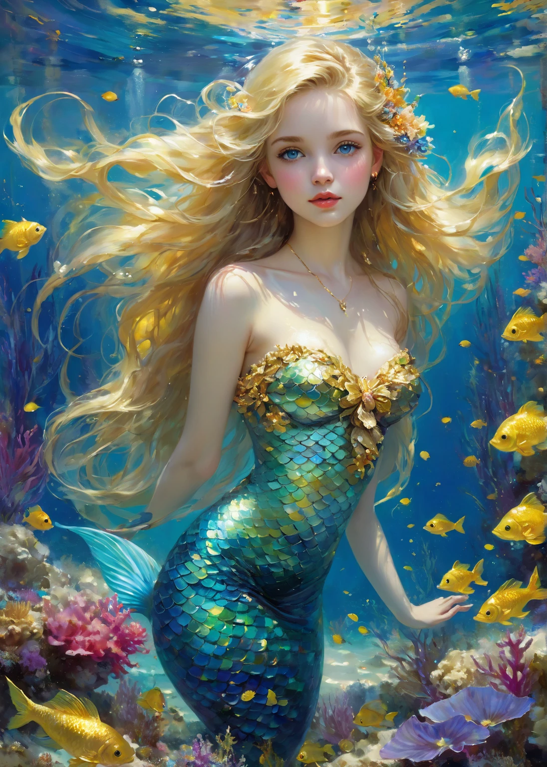 Mermaid Princess, by Aristide Maillol and Brandon Woelfel, best quality, masterpiece, very aesthetic, perfect composition, intricate details, ultra-detailed