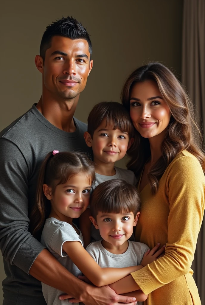 A 40-year-old man, with brown hair, a black blazer and white blouse and black pants, (in The Presidential Inauguration Ceremony ), taking a selfie with Wife and kids, olhos verdes, olhos azuis, light smile, light brown hair, (hyperrealistic), light smile, Realism, Canon, Nikon, 85mm, pov, multiple views, first-person view, highres, HD, 4K, best quality, high details, textured