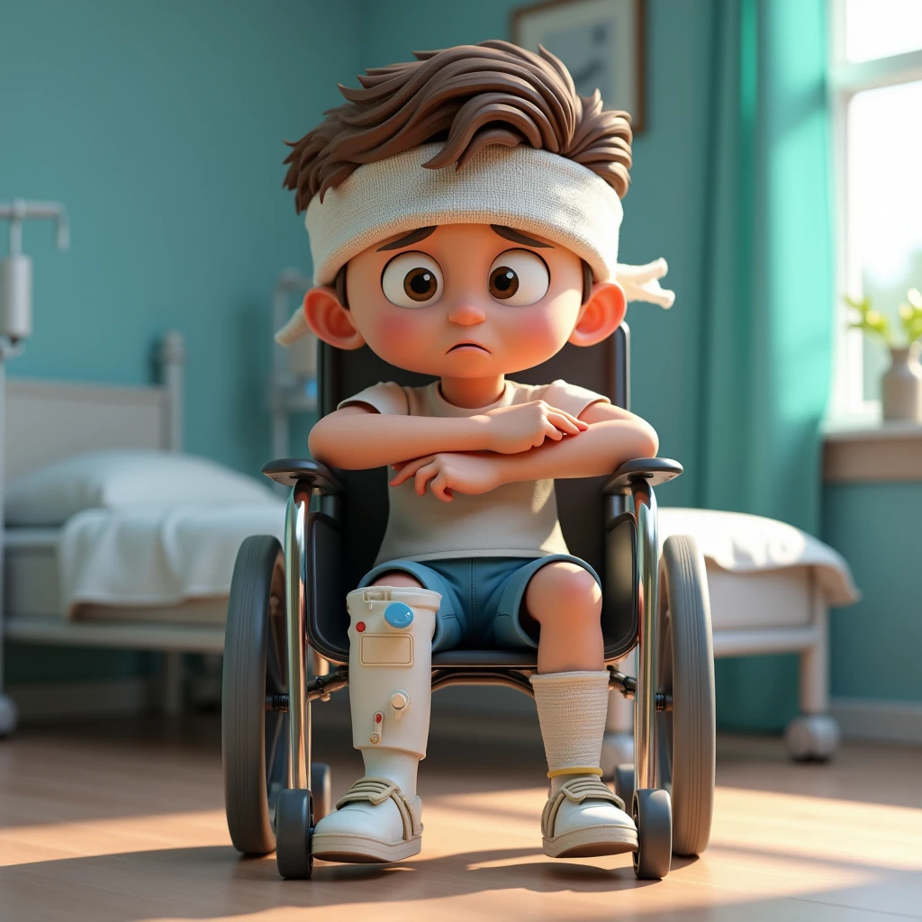 Blond boy with long plaster cast on his leg,