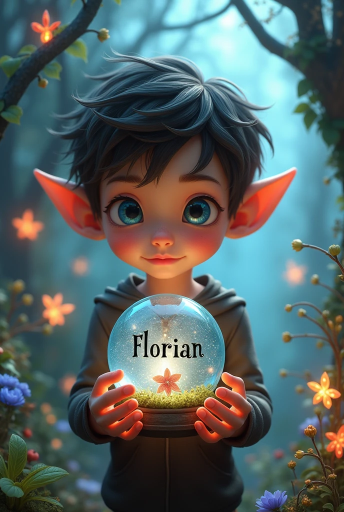 Boy
With no hair
Green skin
On his chest is written Sprite
Green magic around him
