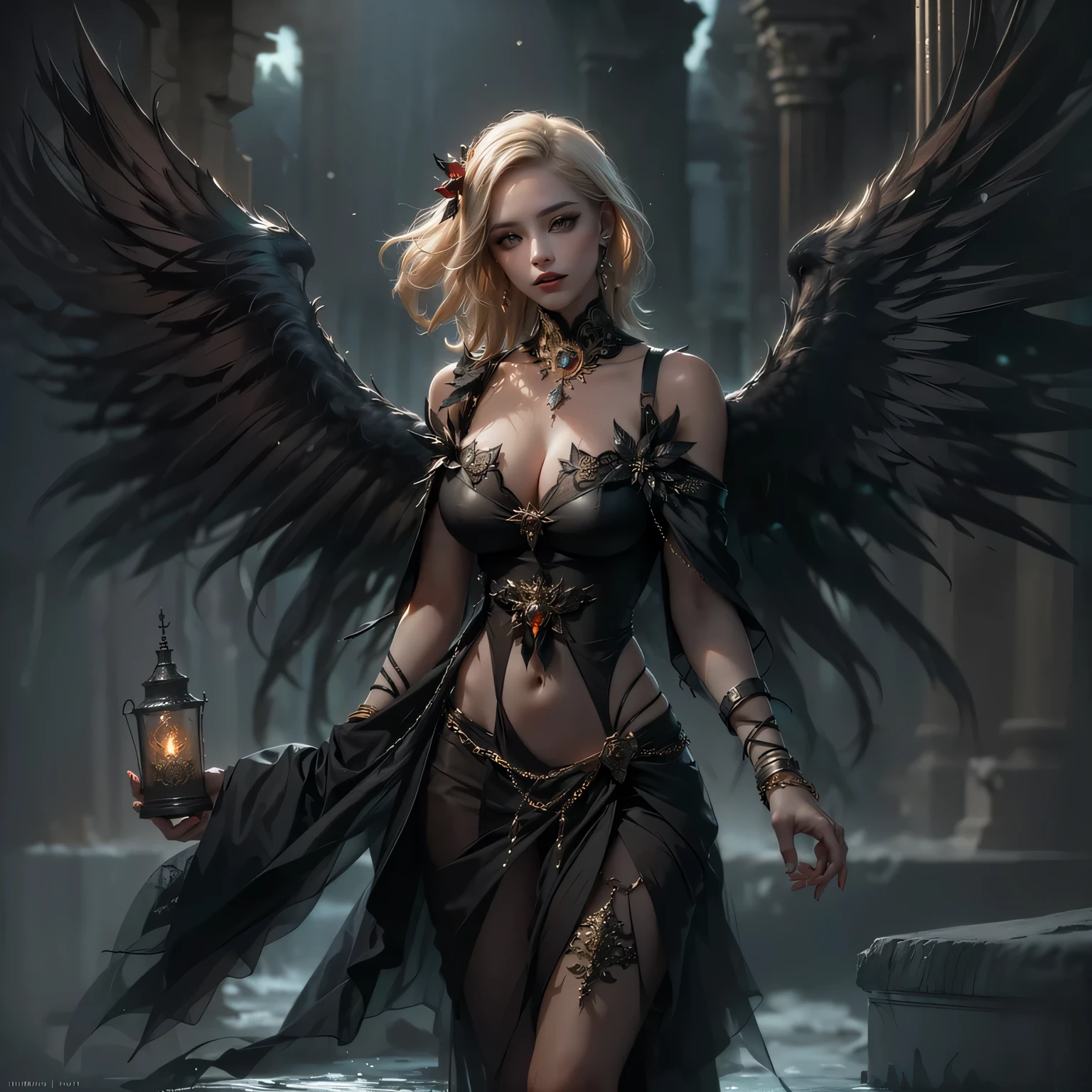((best quality)), ((masterpiece)), (detailed), alluring succubus, ethereal beauty, perched on a cloud, (fantasy illustration:1.3), enchanting gaze, captivating pose, delicate wings, otherworldly charm, mystical sky, (Luis Royo:1.2), (Yoshitaka Amano:1.1), moonlit night, soft colors, (detailed cloudscape:1.3), (high-resolution:1.2) <lora:eclipse fire :0.45>