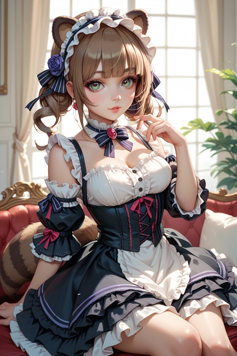 (Highest quality、16K、masterpiece、Ultra-high resolution、Victorian era、Photorealistic:1.2)、A delicate Lolita girl, aged 13、Cute poses of a lolita maid、