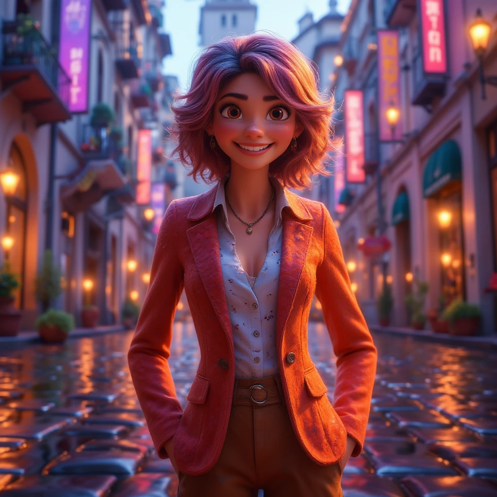 Criar um personagem no estilo pixar dentro de um jaleco. personagem morena