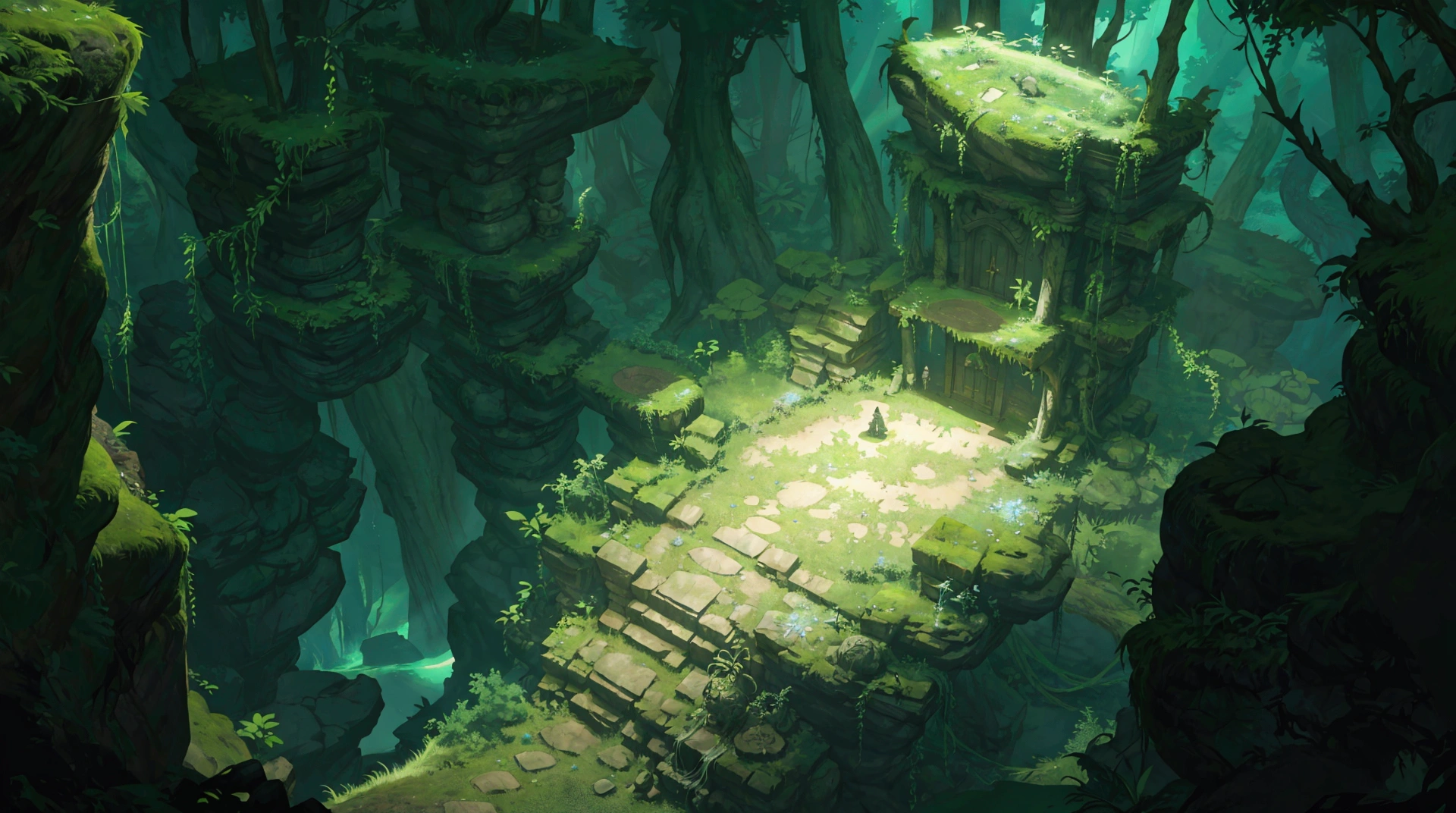 Underground Cave， overgrowth ,  Wild view of a stone structure  , andreas rocha style,  Andreas Rocha's style , inspired ByAndreas Rocha,  Andreas Rocha and John Hoy, ancient magical  overgrowth  ruins, secret  overgrowth  temple,  High quality digital concept art,  James Gurney and Andreas Rocha, ByAndreas Rocha