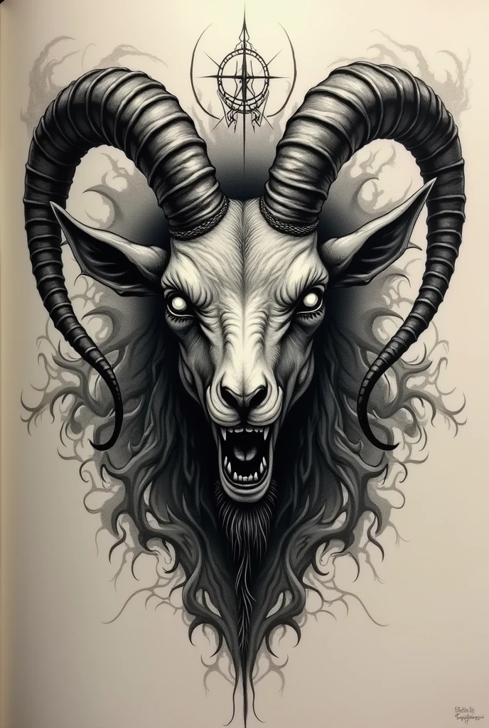 Create a death tattoo with a goat's head.