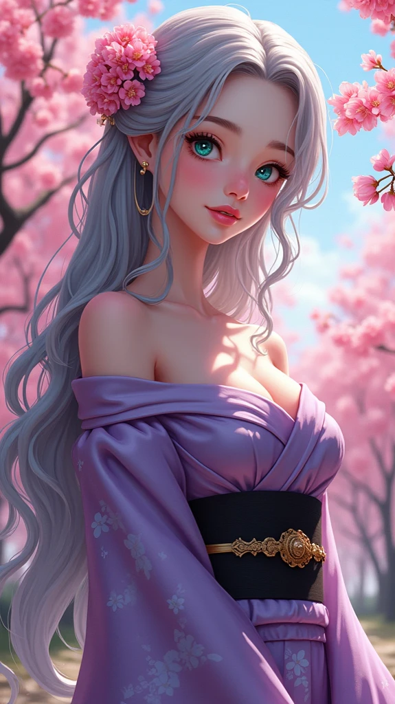 award winning 64k concept art of (black 1girl:1.2) in white majestic open dress standing proudly under sakura tree, posing, epic, god rays, centered, (masterpiece:1.2), (best quality:1.2), Amazing, highly detailed, beautiful, finely detailed, warm soft color grading, Depth of field, extremely detailed 64k, fine art, stunning, iridescent, shiny, (light reflections:1.2), (crisp:1.5), silver curls, wind, vibrant, sunlit, (edge detection:1.2), absurdres, by Katie Daisy, impressive, 120mm
