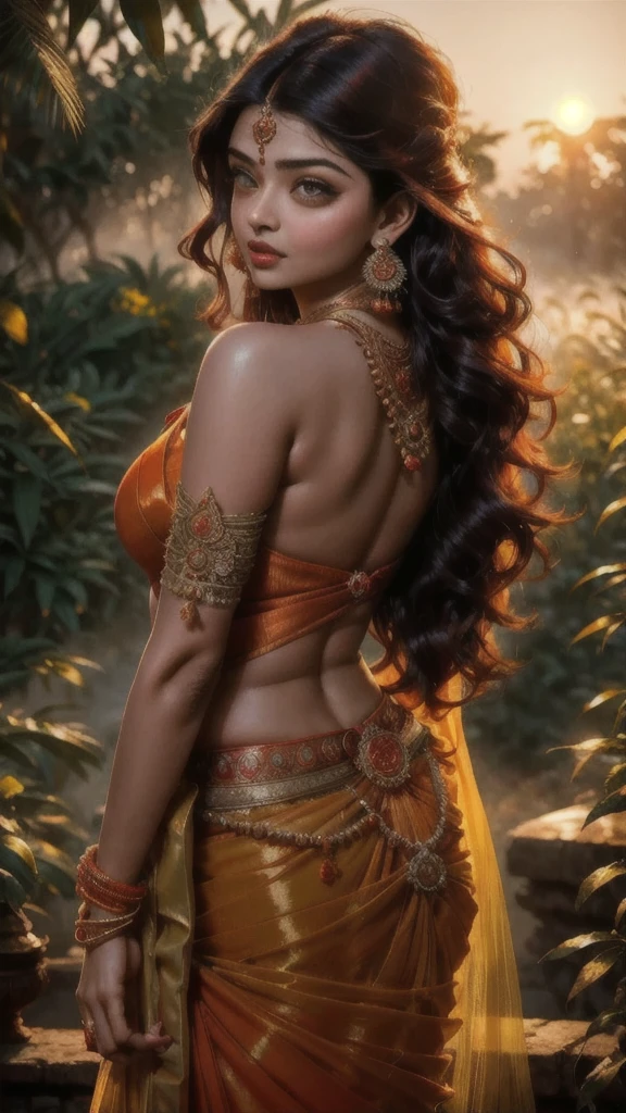 most beautiful Tamil girl nude realistic natural body natural long hair realistic environment original human anatomy perfect body shape Very long thick braid hair style
