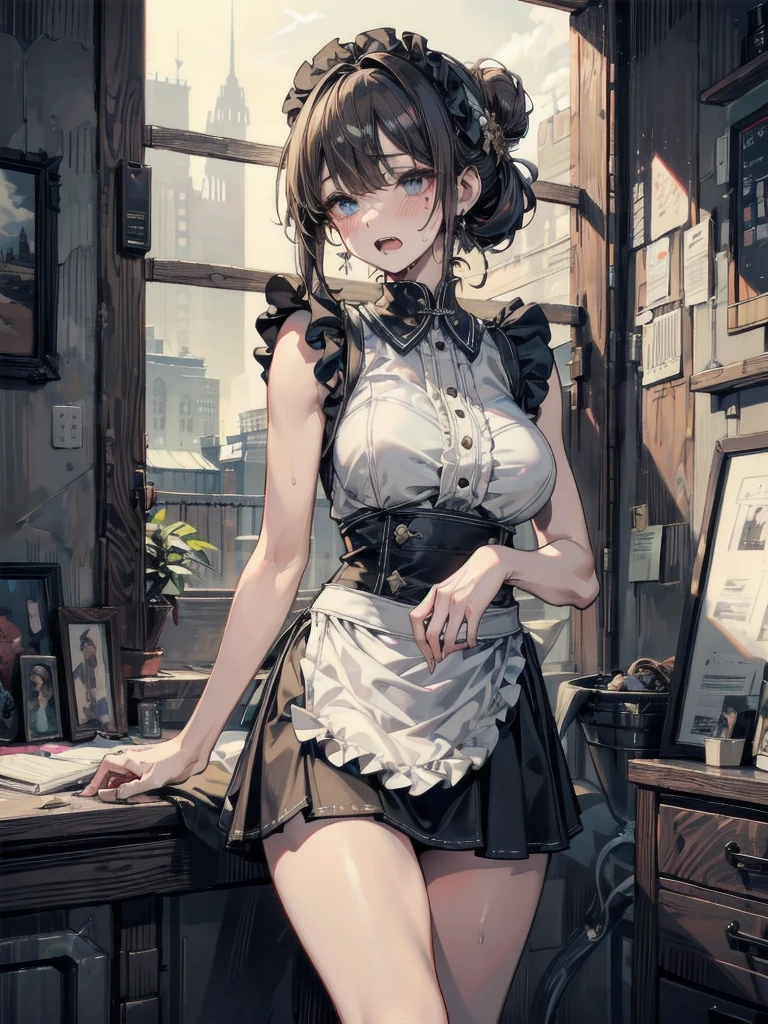 (fantasy:1.5),(anime,8k,masterpiece, top quality, best quality,beautiful and aesthetic:1.2,professional illustrasion:1.1,ultra detail:1.3,perfect lighting),extremely detailed,highest detailed,incredibly absurdres , highres, ultra detailed,intricate:1.6,(Alchemy Workshop:1.4),A girl mixing,Medicine in many small bottles,holding small potion,colorful:1.4,zentangle,(1girl),(girl),(Three kingdoms female warload),(highly detailed beautiful face and eyes,firm breasts),oily skin,((black,hair,short bob with short pony tail hair)),thin pubic hair,cute,lovely,34 years old,alchemist costume,Merchant's Clothing,smile,in the kitchen,smile,seductive weak smiling,(with sparkling eyes and a contagious smile),open mouth, Looking at Viewer,
