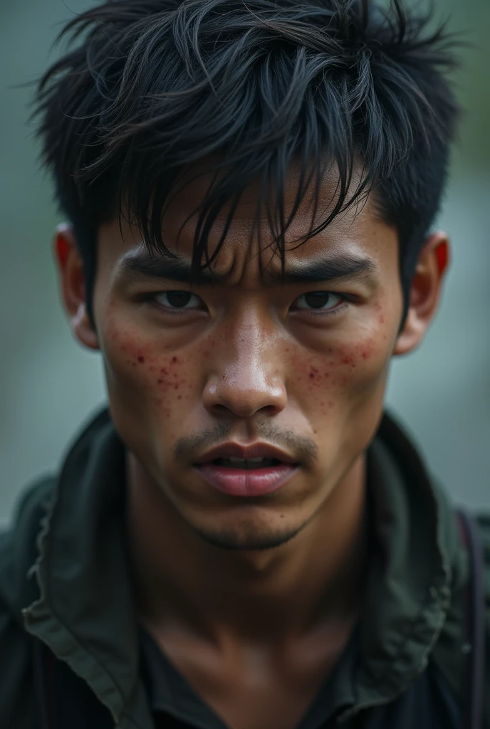 masterpiece, Highest quality, Realistic, Cinematic, Detailed face, 8k, Ultra-high resolution, シャープなフォーカスmovieのような写真 , Highest quality, Super detailed, 8k, mysterious, Messy green hair, 35mm photo, movie, Bokeh, Professional, 4K, Very detailed、male、Topless,Very ugly、Dirty skin,movieのような雰囲気、Big black pants,The green hair is messy,、Has two sickles、Very dirty、The background is an abandoned old Japanese town.、Japanese、Surprisingly skinny,There are many warts on the face、Skin and bones,Big black pants,There are many warts on the face、Morbid thinness、Has two sickles、Very scary、不気味なmale、The eyes are small and droopy,The nose is very low and flat,Mouth open,Shark-like teeth,Pure white, bloodless skin,