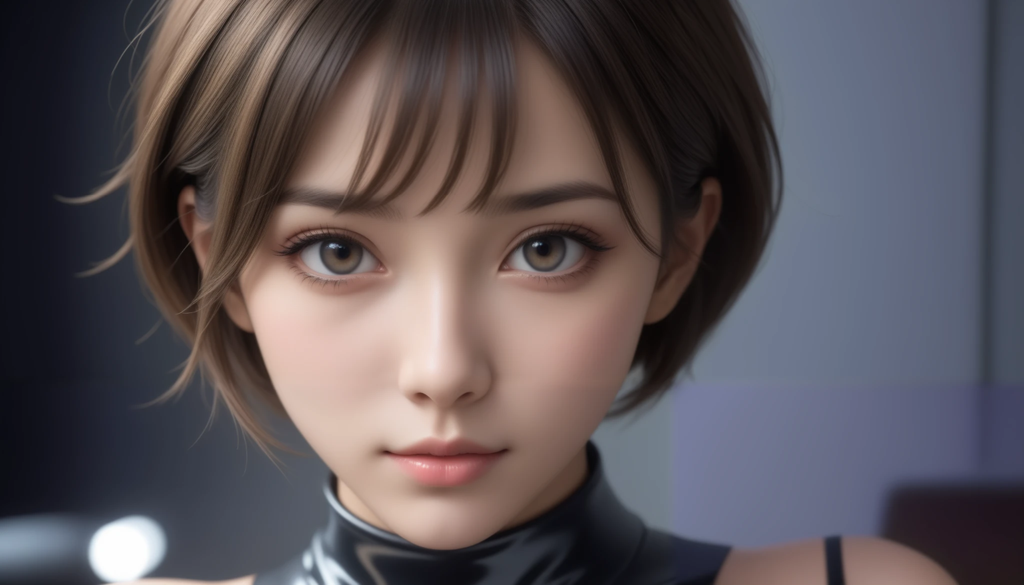 8k, ultra high resolution, best quality, masterpiece, 三分割法によるphotograph, surreal,photograph, one woman,( girl:1.3),cute,cute顔, 細部まで beautiful eyes, 細かく Detailsに,masterpiece,一人の girl:1.2, comet ,High school girls,close up,smile,Black Short hair,Bowl cut,ID photo,future, brutal cyberpunk woman ,Luxurious and gorgeous,sports hall,((Bloomers:1.5)),women's loose-fitting knee-length underpants,knee high boots, fancy fashion,Lavish Decoration,(BDSM Mistress),(Cute girl),(Upper class lady:1.5),Expressions of despair,Dark and atmospheric lighting,delicate details, Detailsな顔,anger, charming eyes,(ポートレートphotograph:1.4),( Photorealistic images with attention to detail of hands :1.4), Fantasy Art ,( beautiful face:1.4),美しく charming eyes、 beautiful eyes,Silver Remaining,( Tight waist :1.4)、( beautiful with perfect body proportions:1.4), pink lips,profile,((( ideal body shape))),A cup small bust :2,、Portraiture:2、 perfect anatomy、鮮明な Details、 Details,Thin lips,完璧で beautiful face ,完璧でcute顔, Skin with attention to detail, Perfect limbs、 thin waist, surreal,Light and Shadow, fashion magazine cover,spotlight