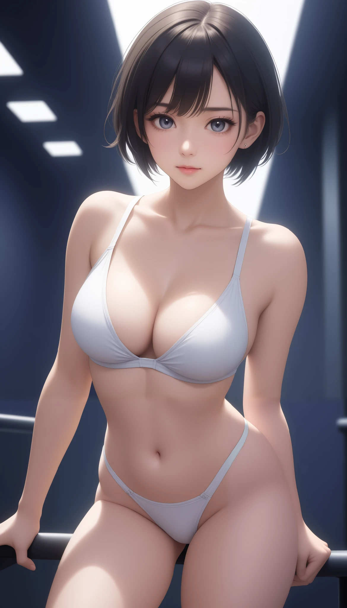 (sfw), (masterpiece:1.2), best quality, masterpiece, highres, original, extremely detailed wallpaper, (ultra-detailed), (best illustration), (best shadow), (realism),The bikini,crazy look, crazy eyes, yandere, sweating, crying, blushing,(brown eyes),