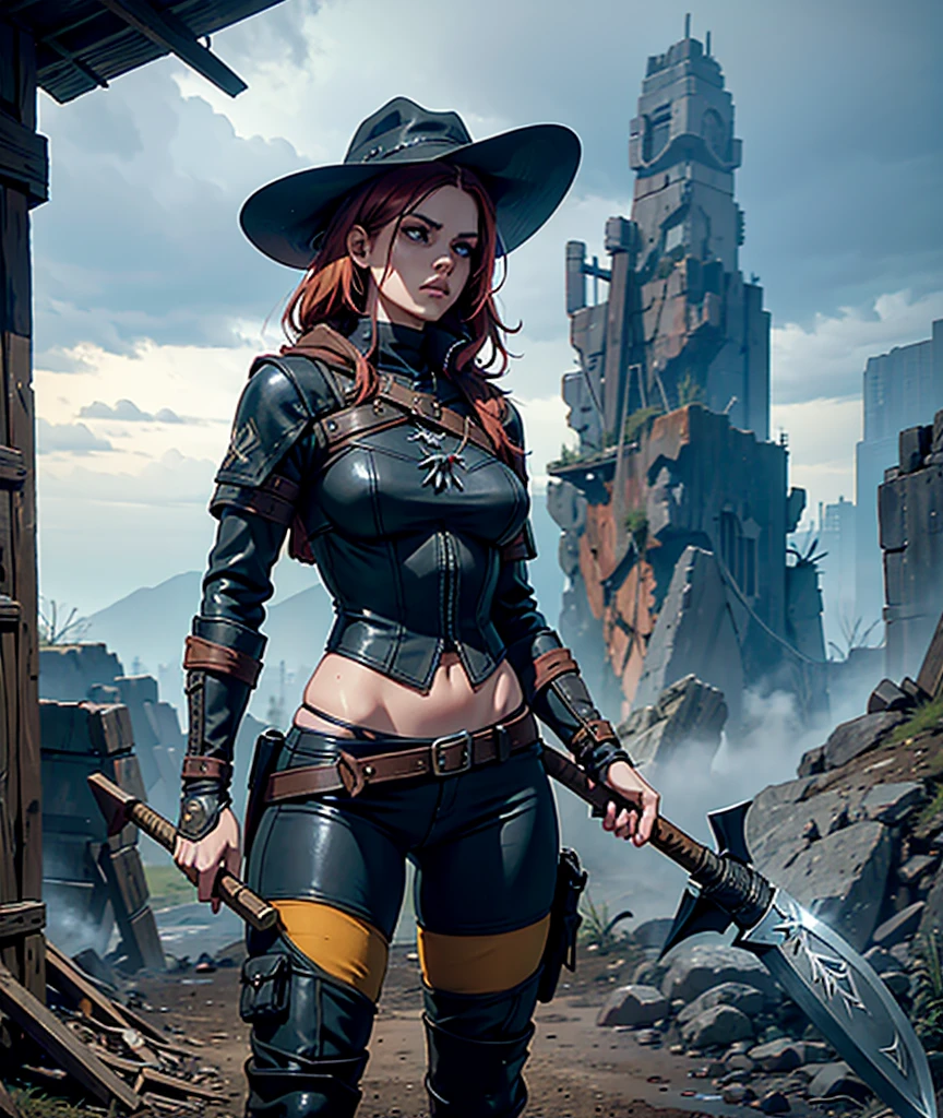 an attractive woman [gunslinger:bounty hunter:0.4] standing in a fantasy wilderness (junglefuturism style:1) <lora:djzJungleFuturism_LB2:0.8>