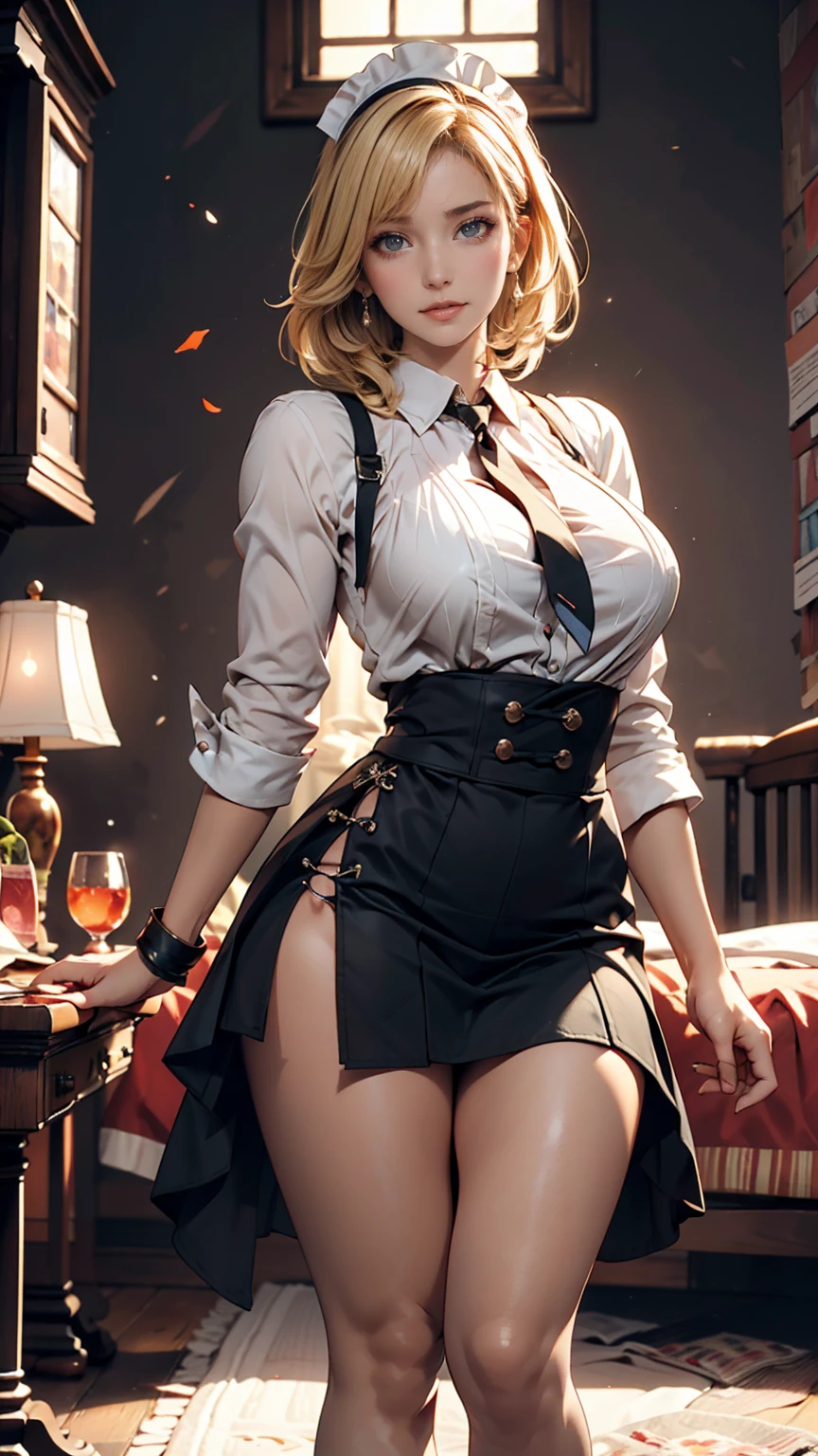 (masterpiece, realistic:1.3), (extremely intricate:1.2), (photorealistic:1.4), (extremely delicate), (ultra realistic:1.3), (hyperrealistic 3d render), hyperrealistic photography, extremely detailed CG unity 8k wallpaper, HDR, RAW photo, dslr, (instagram most viewed:1.3), trending on CGSociety, (cowboy shot:1.2, from below:1.2), front lighting, fantasy, intricate, elegant, highly detailed, lifelike, photorealistic, digital painting, artstation, illustration, concept art, smooth, sharp focus, extremely detailed magazine cover-style digital painting, (magazine cover-style:1.3), adding a touch of fantasy to the scene, the text on the cover should be bold and attention-grabbing, with the title of the magazine and a catchy headline, the overall style should be modern and trendy, with a focus on fashion and fantasy, helvetica-bold, 
Pencil skirt with a tucked-in blouse and blazer, Siren, Short, Wide Hips, Oval Face, Dark Skin, Golden Blonde Hair, peach Eyes, [[Curved Nose]], Full Lips, Prominent Chin, Long Hair, Coarse Hair, Straight Bob with Layers, large breasts, Huggie earrings, plum, satin lipstick, sitting, hands on head,
<lora:sxz-niji-v2:0.4>, nijistyle, <lora:animeLeges:0.2>, long legs, high heels, thighhighs, stockings, lace trim legwear, pantyhose, <lora:danni2D_t00700e01:0.2>, <lora:odaNonStyle-v1.5newcraft:0.4>, <lora:envy_betterhands_beta2:1:hand>, (bbSizeSelect_huge:1.5),