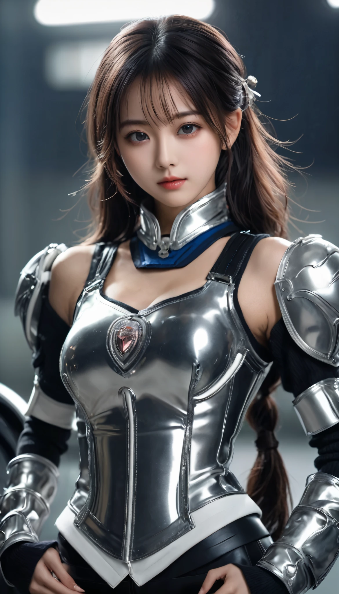 highest quality ,masterpiece, figure, very delicate and beautiful, very detailed ,cg ,unity ,8k wallpaper, wonderful, finely, masterpiece,highest quality,official art,very detailed cg unity 8k wallpaper,disorganized, incredibly disorganized, Super detailed, High resolution, very detailed,beautiful detailed girl,light shines on your face, 1 girl, Mecha, armor, Mechanical_body, black hair, spaceship, city, cyber punk, star_null,