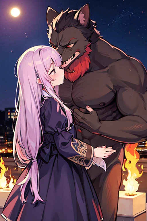 1girl and 1werewolf (small frail white girl) (18 years old hot girl) (girl laying on the ground) girl is laying with Werewolf's one feet on her body (black werewolf, Lustful) ((full body)) (Male werewolf and white girl) (detailed face) Abandoned city in the background (foggy climate) (detailed face) (scared white girl) (wide angle) (human hot girl getting stepped on by Werewolf) (detailed face) (emphasize on face details) (foggy climate with dark clouds, (Lust full orc) (white scared pretty girl) (girl laying) (Focus on Werewolf) (werewolf stepping one feet on the girl) (girl scared and crying) (Girl is sad and crying) (Girl is afraid of the Werewolf) ((((scared girl)))) (one girl scared crawling) (dark night with a moon in the background) (male furry werewolf) (emphasize on wolf like werewolf) (scary) (emphasize on the big scary werewolf) (big werewolf) (wide shot) (many werewolves) (emphasize on the scared face of the girl) camera far away) (wide angle) (full landscape view) ((((((Werewolf)))))) (((white girl))) , werewolf behind a scared girl
