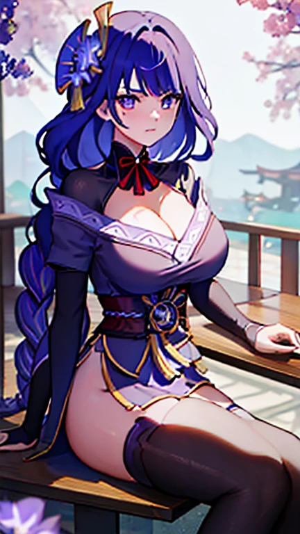 Shogun raiden , , bikini, large breasts detailed sitting legs crossed pantyhose