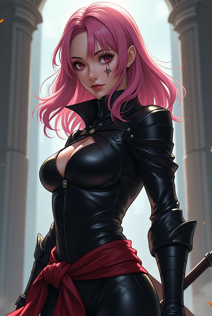 1girl, short white hair(punk), bright glowing pink eyes, pale skin, wearing leather bodice, steampunk, steampunk goggles up, intricate detail, chiaroscuro, absurdres, high res, ultrasharp, 8k, masterpiece, looking at viewer