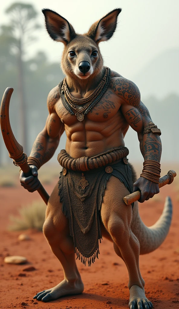 golden jackal, brown_body, brown_skin, African, bodybuilder, bodybuilding pose, red male swimwear, Zulu, carvings, male, femboy, pretty face, anthro, messy hair, tattoos, moss on body, beach background, standing