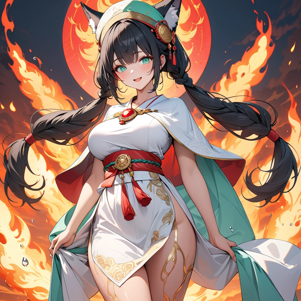 the anime, 1girl, (nekomata), (Two tails), yellow eyes, erect ears, symmetric eyes, tassels on the ears, vibrant eye color, Long black hair, moderate breasts, wide hips, athletic build, moderate musculature, Best Quality, hight resolution, 4k, 8K, higly detailed, intricate detials, Cinematic lighting, fit , amazing shading, soft-lighting, facing camera, (detailized face), (high-quality face), (High-quality eyes), (high-quality fingers),