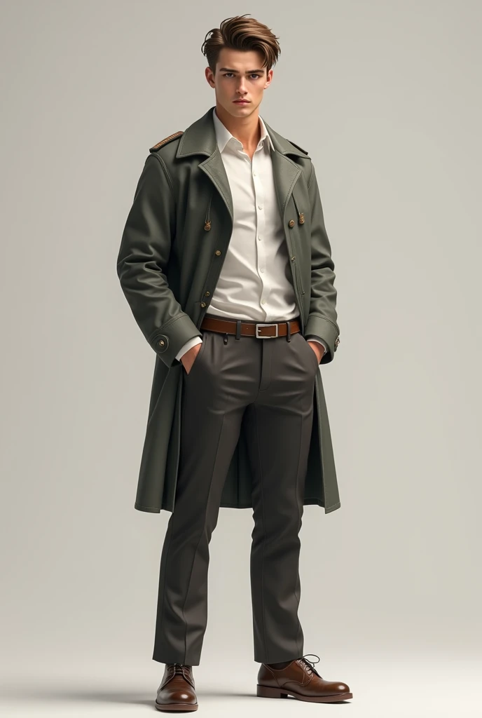 best quality, masterpiece, (realistic: 1.2), 1 man, Eren Jaeger, real life, live action, black jeans, black pants, brown hair, attack on Titan