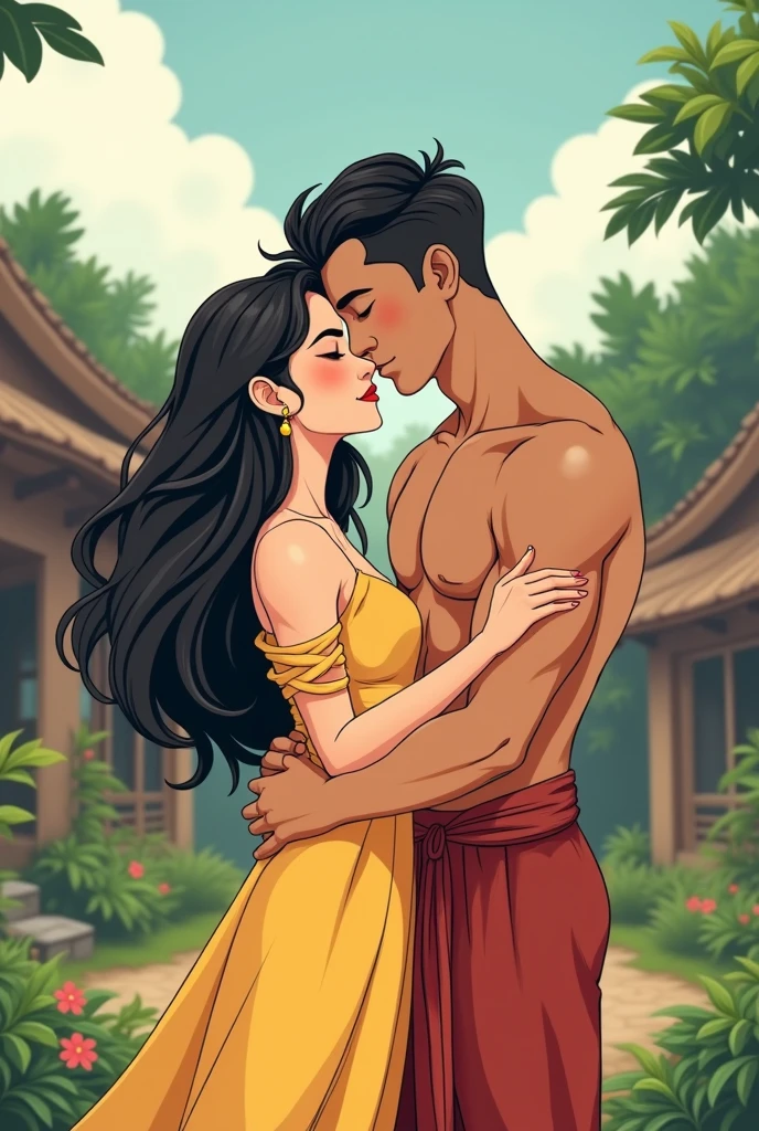 romantic oil painting
depicting a ((Cambodian woman in swimsuit )) and (strong male) holding each other close
artgerm, krenz cushart, greg rutkowski, pixiv. cinematic dramatic atmosphere,