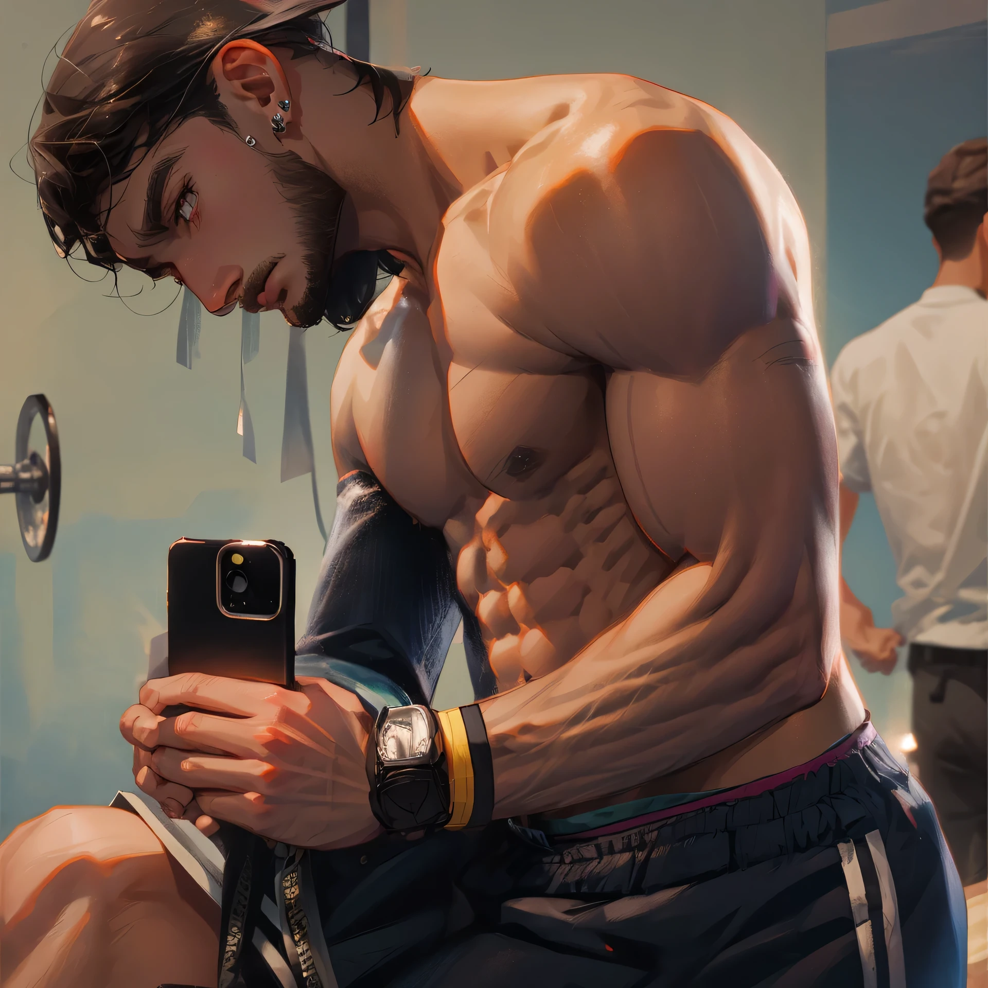 Change background muscular body with real face 8k ultra resolution