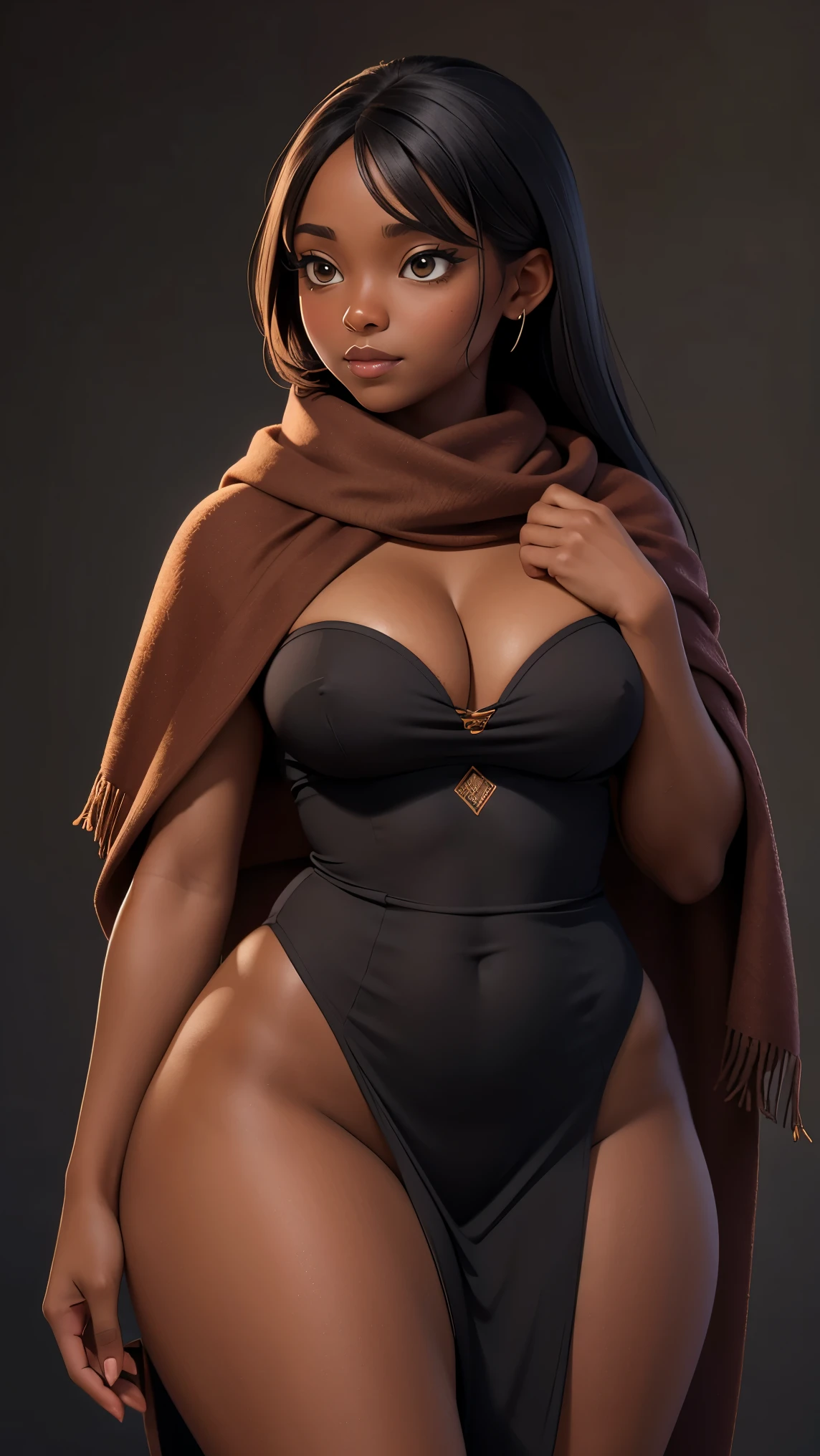 A beautiful ebony woman looking over her shoulder, ebony skin, tanned skin, solo, (best quality, masterpiece:1.2), attractive woman, perfect body, curvy girl, toned body, thick thighs, hyperfeminine curves, cute and playful, emotive expression, upper body, anatomically correct proportions, highly detailed, masterpiece, light smile, hyper realistic, depth of field, light and shade contrast, 8K, super detailing, Precise, Best quality, HD, high resolution
