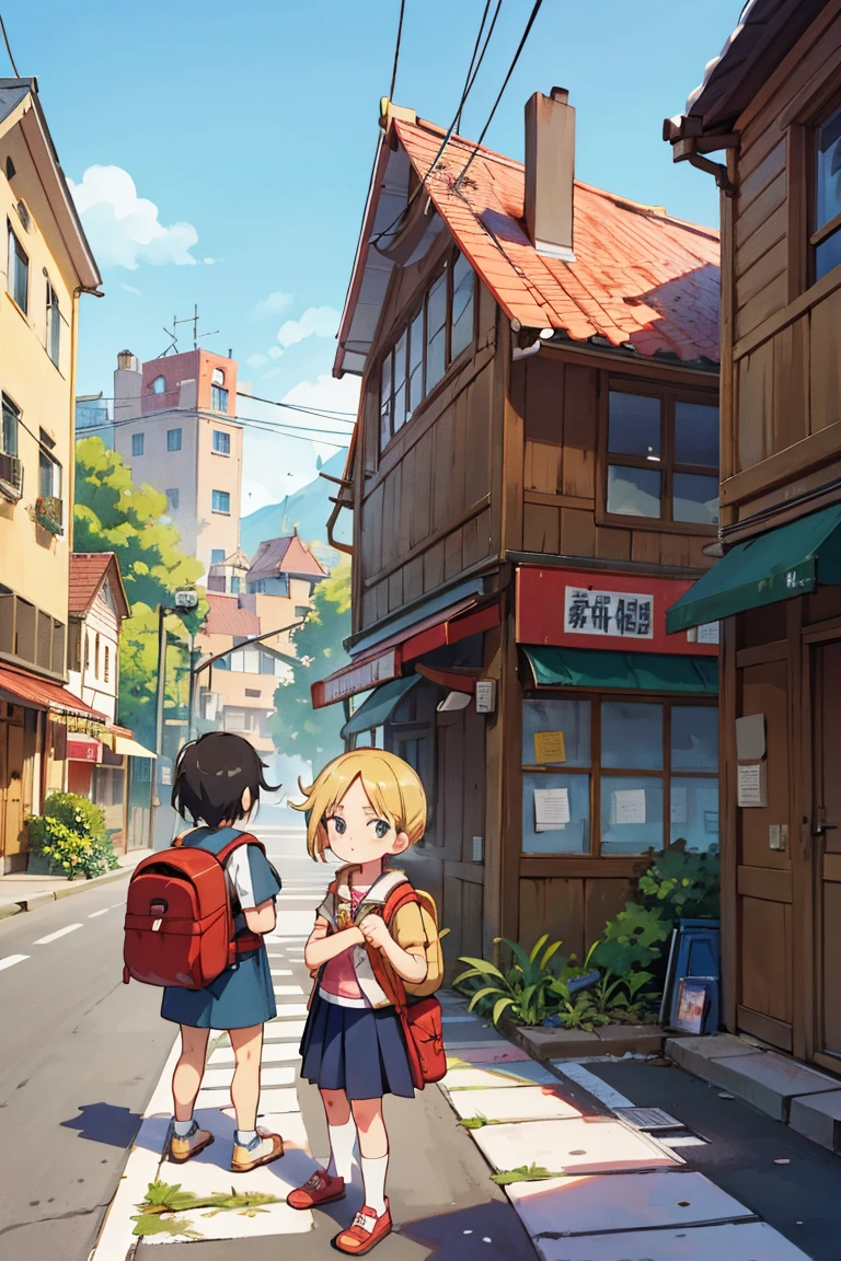  characters with backpacks , that street, empty road, western scenary, Waiting for a ride , hitchhiking, until, manga, manga shonen, manga style, manga page, boys and girls,   holding a map , gestual, until dinâmica e divertida, estilo one piece