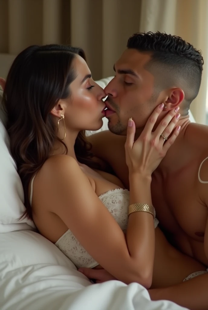 Georgina Rodriguez sucking cristiano ronaldo's small penis and doing sex in the bed. 