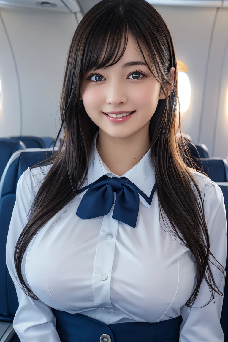 Very beautiful Japanese 20 year old woman, (とてもcute顔:1.9), (blush, smile:1.9), (Sexy Body, Beautiful body:1.2),(looking at the camera, Kind eyes:1.3), (超High resolution;1.9) ,(Very beautiful eyes, Extremely beautiful skin), {Masterpiece}, {Highest quality}, High resolution, Very detailed, 8k, cute, {Very delicate and beautiful}, In detail,Stunningly beautiful, {photo realistic}, Intricate details, Very detailed, {Beautiful Face}, Super detailed, Depth of written boundary, Beautiful visual effects, (Shiny skin) , {One girl}, (double eyelid, round face), RAW Photos,Wide eyes, (Stewardess costume:1.4), (She spreads her legs wide to show her pubic hair, Beautiful, well-groomed female pubic hair, Thighs:1.5), Bright spot, Looking up, (Big Breasts, Beautiful nipples, Small areola, Side Ponytail:1.4)