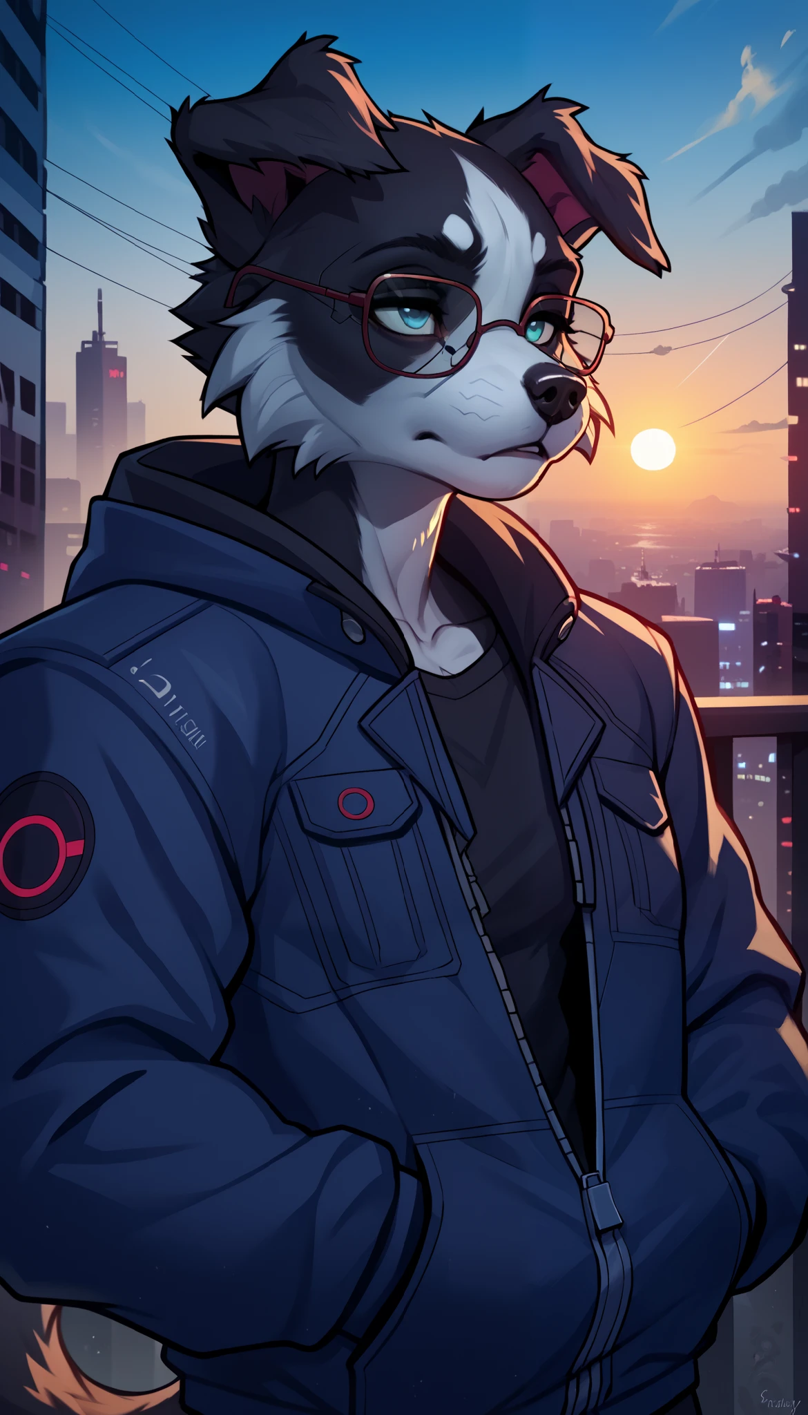 (zPDXL2), (PonyXLV6_Scores), source_anime, source_anthro, source_furry, rating_questionable, Expressiveh, asymmetric image, BREAK
lhata4564, masterpiece,best quality,ultra-detailed,8k,highres,absurdres,Amazing,finely detail,cyberpunk style,hoodie,sun glasses,portrait,furry,jacket,best shadow,border collie,despise,