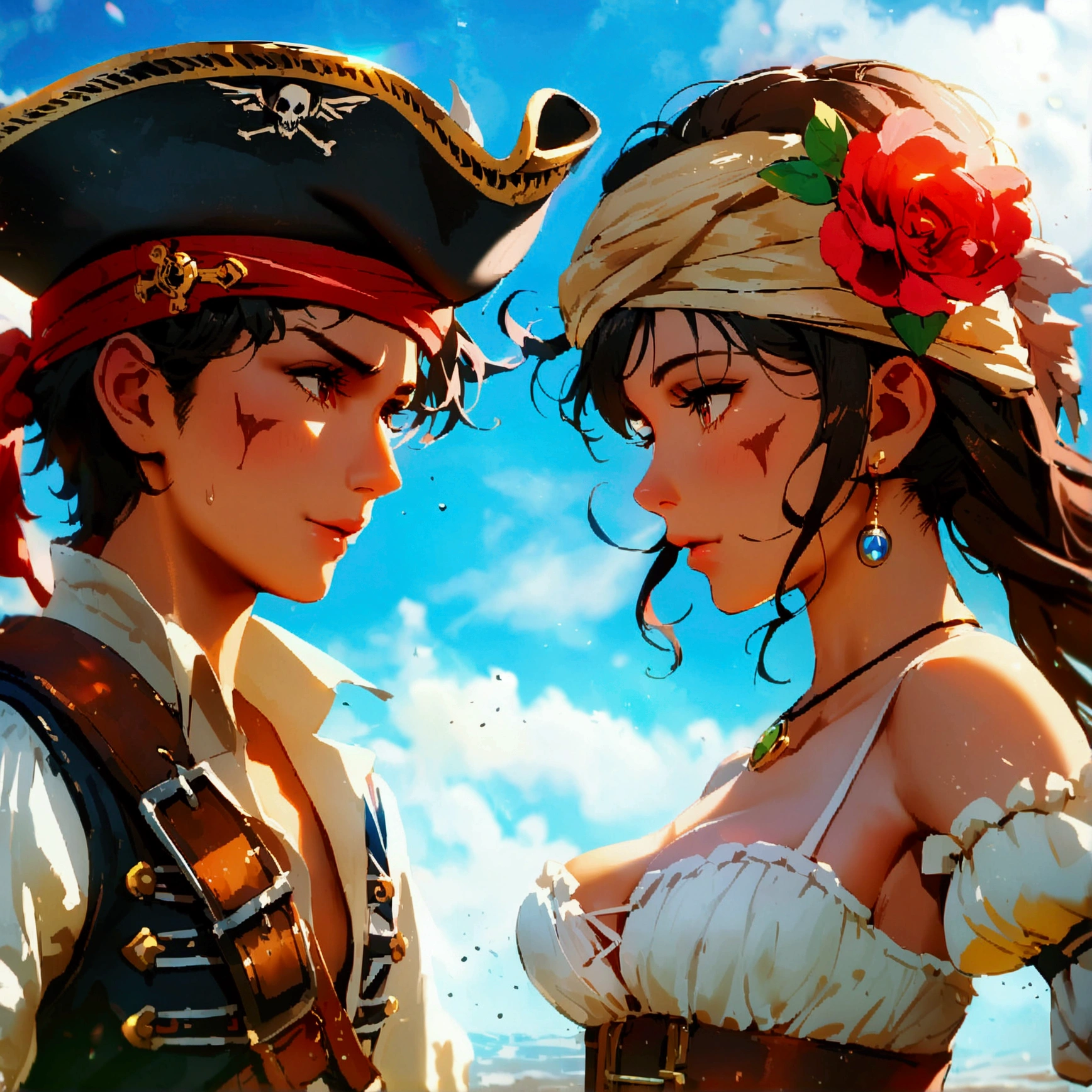 a pirate、male people、Open a treasure chest