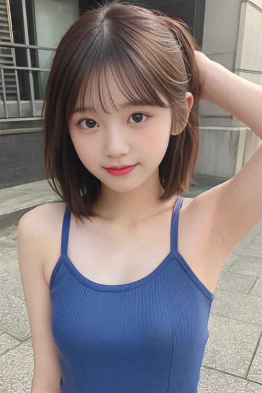 1 girl、real、masterpiece、4K、8k、Japanese、(princess)、(((Very cute face)))、(brown hair)、((( body)))、swimsuit、((Young looking face))face))、((shiny oily skin))、thin waist、short torso、red lips、A gentle smile、(dynamic pose)、((short hair))、brown hair、ponytail、((fine and beautiful eyes))、( ((Under 18)))、((Glossy skin))、((Glossy body))、((thin:1.2))、((thin:1.2))、((small:1.3))、( (Super detailed))、(((beautiful skin)))、((()))、((smart body:1.4))、((Middle school students and below:1.2)) 、((( and belowの女の子:1.2)))、((dynamic pose:1.1))、( very cute face:1.1)、(((Dirty armpits)))