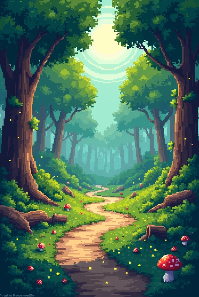 A forest landscape in pixel art