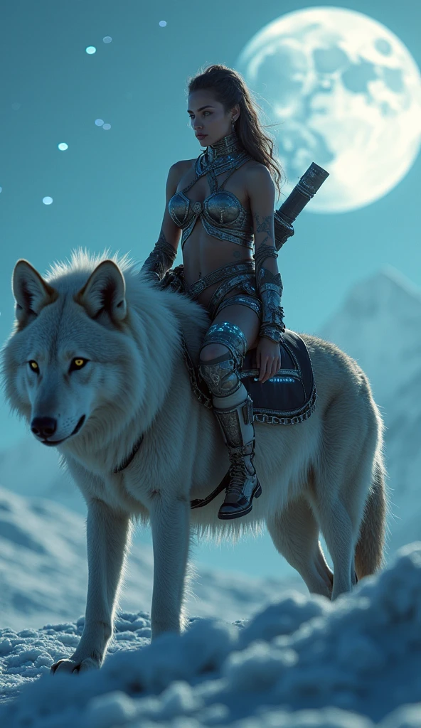 masterpiece, best quality, 8k, UHD, ultra high res, exquisitely detailed, super detailed, extremely detailed CG, ultra-detailed, best shadow, detailed background, natural lighting, dramatic lighting, high contrast, best illumination, extremely delicate and beautiful, volumetric light, ray tracing, sharp, ultra sharp, extremely sharp, realistic, photo realistic, raw photo, dynamic angle ((((1Lumberjack medieval Girl)))) ((((riding on a giant shiny silver white long haired furry wolf with long tails)))) ((wolf open mouth with sharp teeth, girl leans front and carrying a long bloody sharp spear on her back, dark red mask on top of the hood)), beautiful young woman, exquisitely beautiful detailed face, exquisitely beautiful detailed eyes, ((illuminating bloody red eyes)), makeup, melancholic sadness, cute pink lips, glossy lips, timeless elegance, eyelashes, enchanting gaze, ((luminous white shiny skin, flawless white skin)), perfect body, slender and graceful figure, glowing eyes, narrow waist, slim body, small breasts, slim thighs, legs with no muscle, slim legs, rim lighting, perfect ratio, golden ratio, rule of thirds, colorful background, detailed background, colorful flames, colorful glow, colorful light particles, light rays, ((flowers, forest, red maples, yellow maples, falling autumn leaves, many flying petals)), four seasons in one shot, four seasons special effects, trees, (( snow mountain, big and clear moon, stars, shooting stars)), river, beautiful water reflection, stones and rocks,