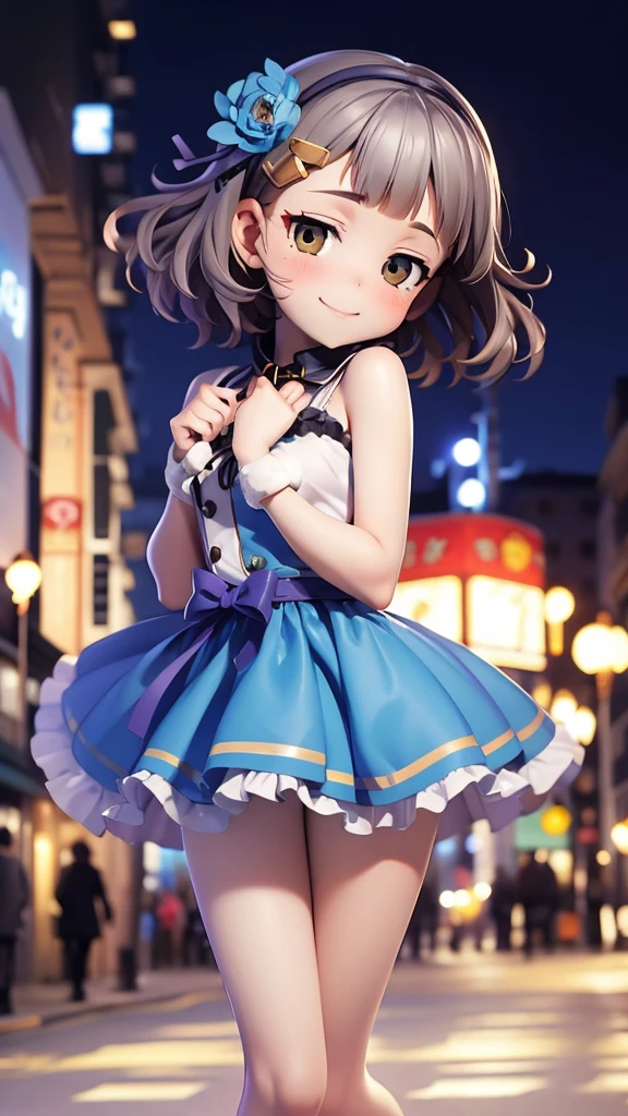 (((solo))), 1 woman, LOVELIVE! Sakuya Kurobane, sakuyaunif, kurobane_sakuya, short hair, grey hair, black hairband, blue hair flower, brown eyes, red eyeliner, chest, blush, smile, (full body), santa claus