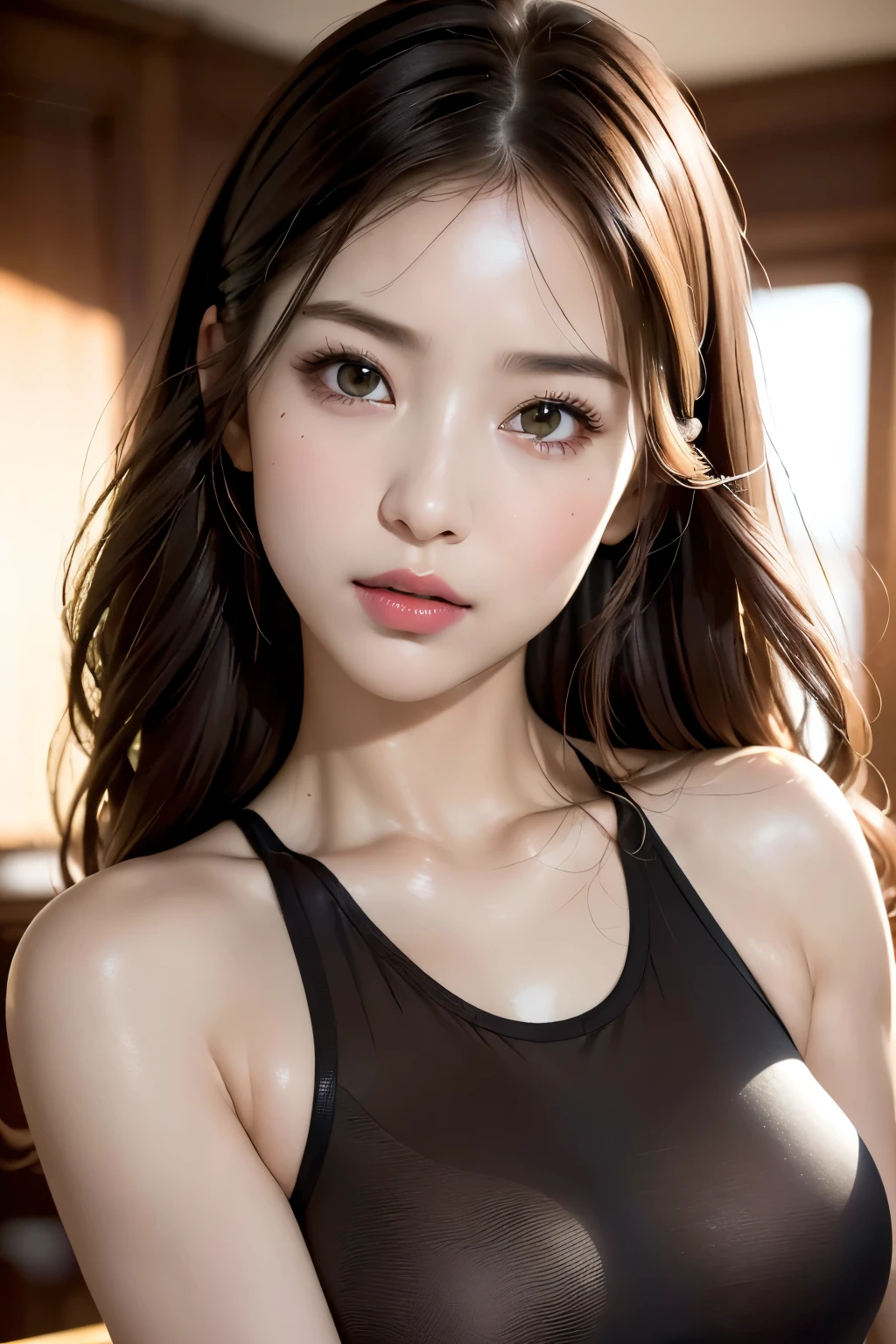 (8K、Raw photography、Photorealsitic:1.25)、(lipgloss、Eye lashes、Gloss Face、Glossy skin、top-quality、超A high resolution、depth of fields、chromatic abberation、Caustics、Broad lighting、Natural Shading、Kpop Idol)Gaze at the audience with silence and goddess-like bliss、Competitive swimsuit、Lie down、bangss