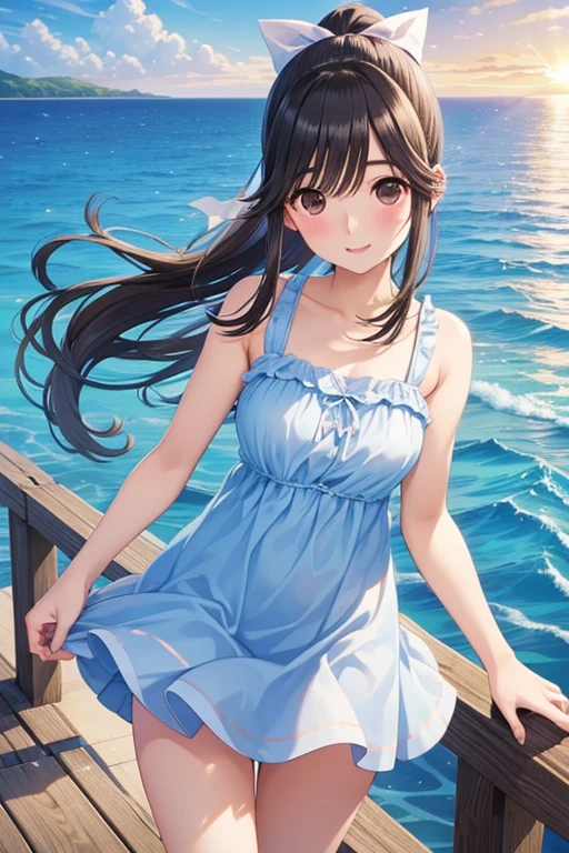 Beautiful girl playing in the sea