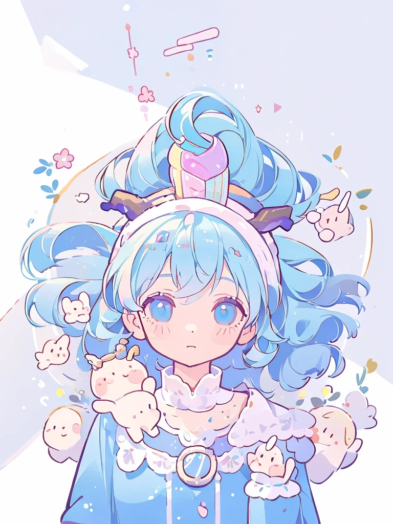 éclatement, 1fille, sorcière, beautiful sorcière, ponitail, light blue hair, unicorn horn, horn, blue eyes, illustration, yeux parfaits, perfect face, Main parfaite, portrait