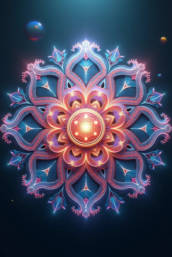  welcome,  create beautiful holographic mandalas with lots of 3D details,  Very detailed, Many details in 3D.