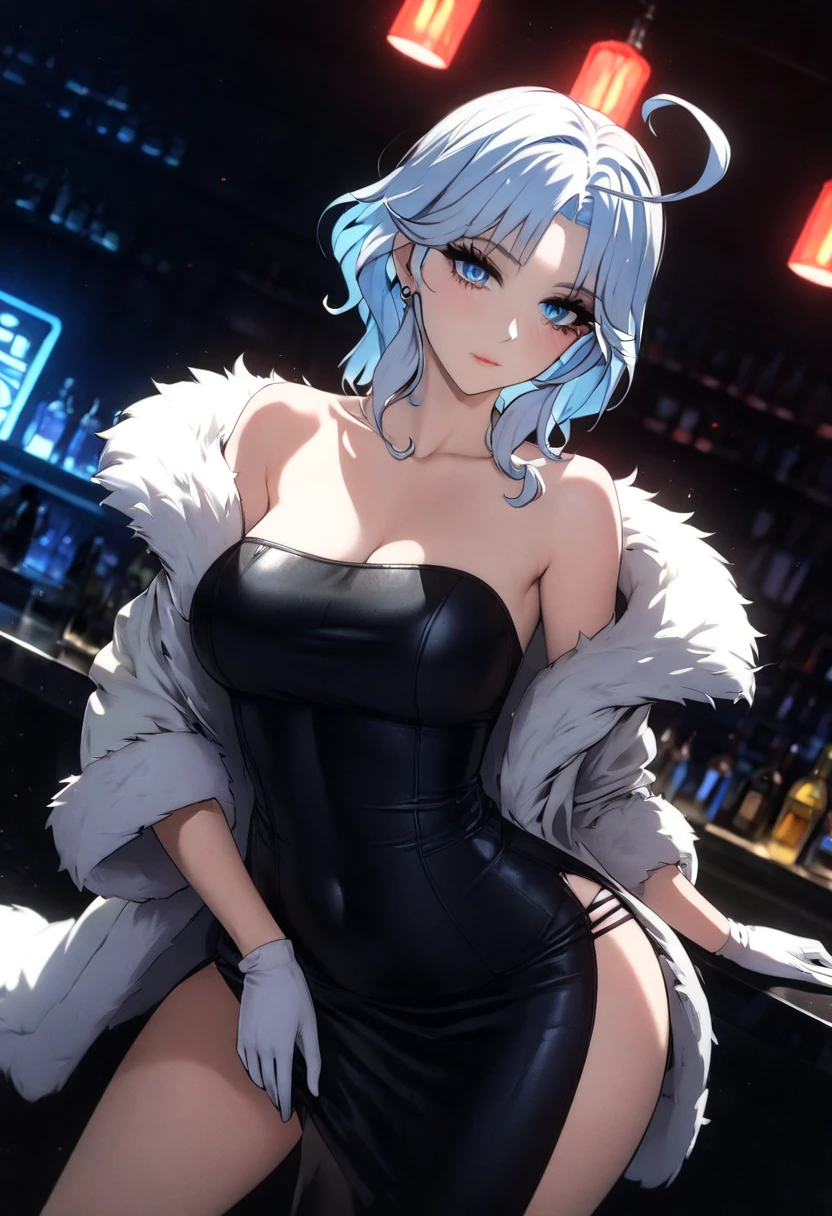 (magazine cover:1.3), (original: 1.2), masterpiece, best quality, beautiful clean face, (full body:1.1), lucy \(cyberpunk\), 1girl, against railing, arm rest, bangs, bare shoulders, belt, black belt, black leotard, black pants, blurry, bob cut, breasts, building, cityscape, clothing cutout, cropped jacket, cyberpunk, depth of field, from side, gradient eyes, grey eyes, grey hair, jacket, leotard, lips, long sleeves, mechanical parts, medium breasts, multicolored eyes, multicolored hair, night, night sky, off shoulder, open clothes, open jacket, outdoors, pants, parted lips, railing, red eyeliner, science fiction, short hair with long locks, short shorts, shorts, sidelocks, sky, solo, standing, thigh cutout, white jacket, white shorts,