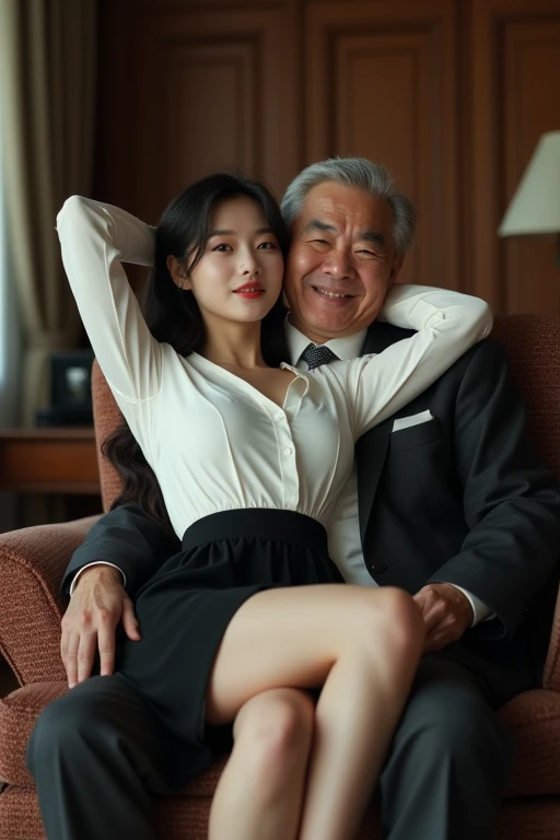 An old Jawa indonesia man and a 3young pregnant thailand woman, smile,age difference, age difference, giant size, 70 year old man, long white beard, smiling face, hairy body, standing hugging, hugging , y young girl 18, small and skinny size, long black hair hairstyle, embarrassed blushing face, merangkul position, kissing, a white-haired old man, a young girl , hotel, in bed, detailed face, realistic, realistic, big breasts, nude,