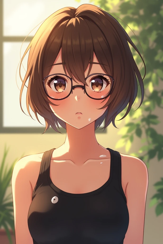 ((masterpiece)),((Highest quality)),((High resolution)),((Anatomical)),((Realistic)),((Detailed Description)),((Full body view)),((Perfect lighting)),((8K)),((cute)),((School classroom)),((Window)),((Sit at a desk)),(((((One little girl))),(((Lori))),(((neutral))),((8-year-old)),((Beautiful eyes)),((Baby Face)),((low length)),((Petite)),((Flat Chest)),((Seductive smile)),((Red cheeks)),(((Tank top))),(((bikeshorts))),(((Glasses))),(((1 backpack))),