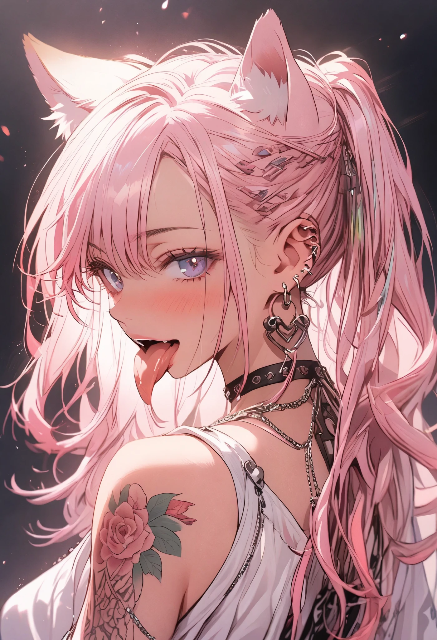 pink, tongue,Gal, earrings for a woman alone,pink, animal ears , tattoo